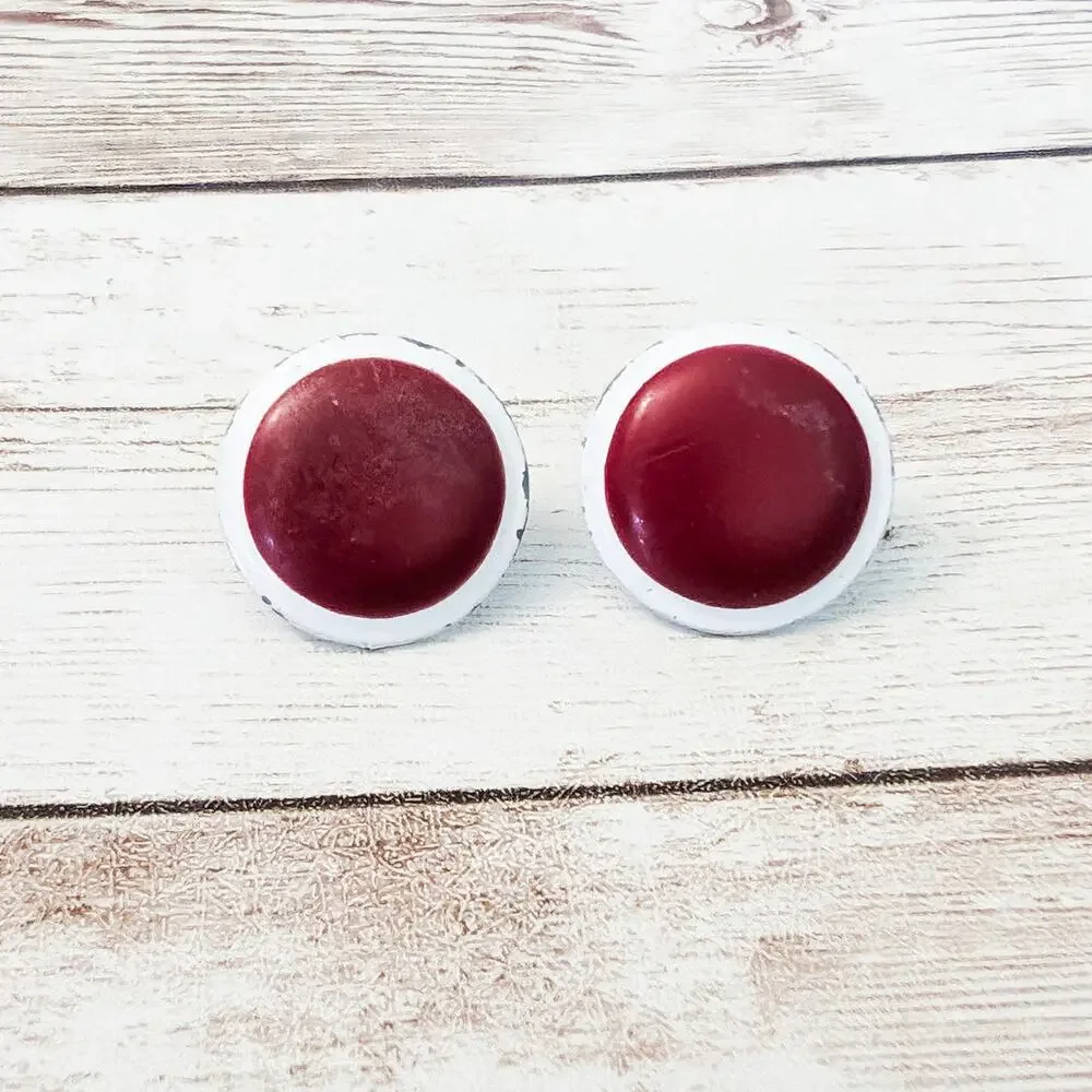 Vintage Earrings For Pierced Ears - Red & White Circle - Poor Condition